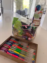 Lot de crayons et je donne un gros pot avec trucs pour bricolage