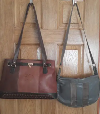 Two purses - Grey is leather and suede. Brown - 3 tone, leather. Each $10 firm. All sales final. No...