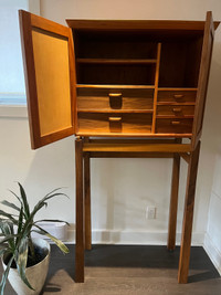 Tall Display walnut cabinet/mid century 