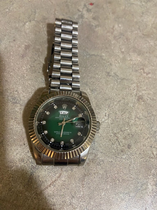 Rolex Oyster Perpetual Green Diamond Dial Watch Jewellery & Watches