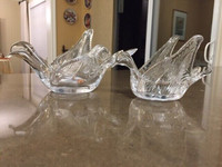 Pair of Vintage Glass Dove Bird Open Wing Candy Nut Trinket Bowl