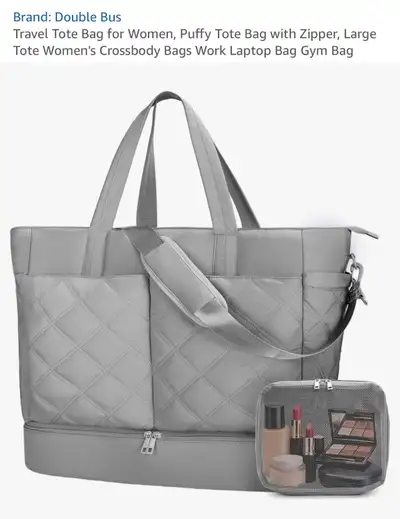 Travel Tote Bag for Women, Puffy Tote Bag with Zipper,, View more