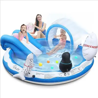 This EvaJoy Inflatable Swimming Pool is perfect for summer fun! Measuring 79" x 69" x 27.5", it feat...