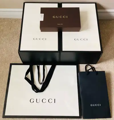 Gucci Authentic 2 BW Magnetic & 1 Empty Gift Boxes & Paper Bags, View more