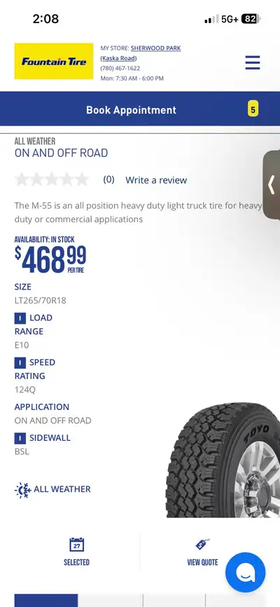 I am selling a set of 4 used Toyo M-55 tires, size LT265/70R18. These all-weather tires are perfect...