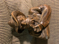 Amazing Wooden Hand Carved Depiction of a Man smoking a pipe