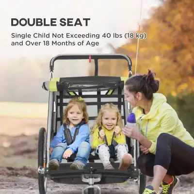 2-in-1 Bike Trailer for Kids 2 Seater, Baby Stroller with Brake,, View more