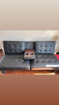 Sofa Bed - Faux Leather with pull down tray.