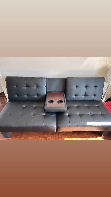 Sofa Bed - Faux Leather with pull down tray. in Couches & Futons in Mississauga / Peel Region
