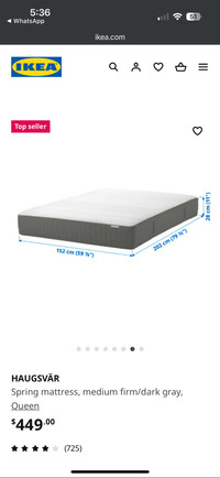 IKEA HAUGSVÄR Spring mattress, medium firm/dark gray, Queen