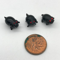 Set of 3 Vintage Miniature Black Pigs Porcelain or Glass