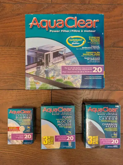 Used and 90% new (minor mineral build up) hang-on back aquarium filter for sale: AquaClear 20 (for 5...