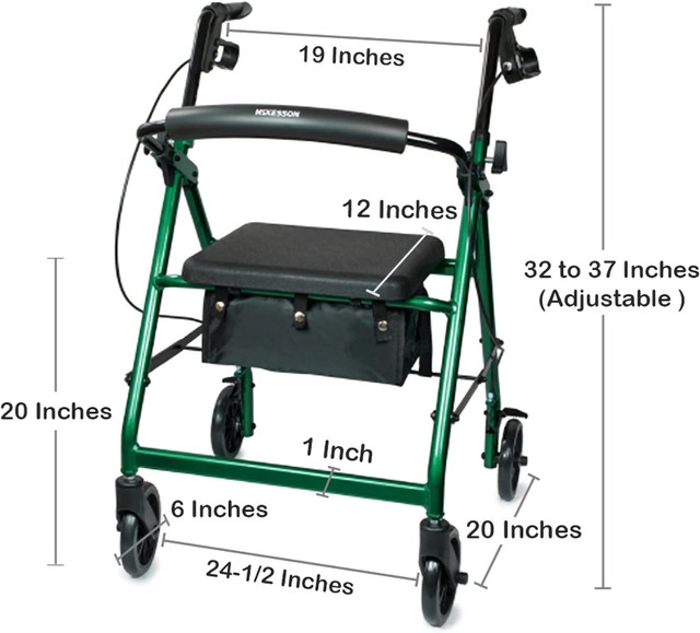 McKesson Rollator 300 lbs. 32 to 37 IN Handle Height 146-R726GR in Health & Special Needs in Markham / York Region - Image 3