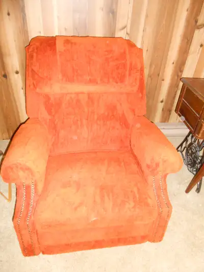 Orange boucle recliner/rocker armchair, View more