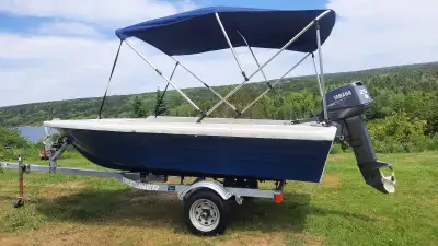 14' fiberglass boat with crestliner trailor 2008 yamaha 25 hp outboard runs excellent 25 l fuel jug...