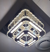 Modern dimmable flush mount LED crystal chandelier with remote
