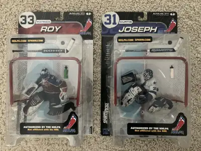 BNIB McFarlane NHLPA Series 1, Patrick Roy and Curtis Joseph figures, excellent condition, cardboard...