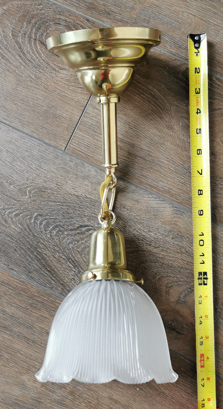Heavy brass ceiling light fixture with frosted glass shade in Indoor Lighting & Fans in St. Catharines