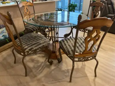 Round dining room table with 4 chairs, View more