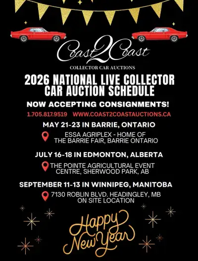 We are Hosting Canada’s Largest Live Collector Car Auction the May21- 23rd 2026 Essa Agriplex Barrie...