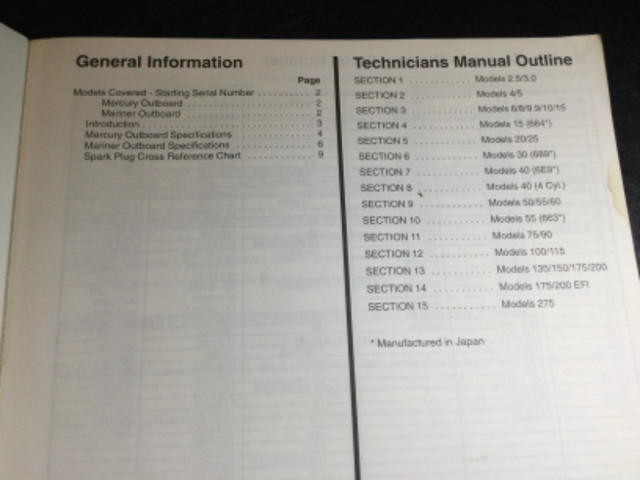 1992 Mercury & Mariner Outboards Tech Manual 2.5-275 HP 1-6 Cyl in Non-fiction in Parksville / Qualicum Beach - Image 2