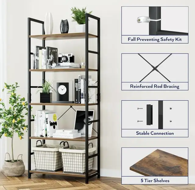 New in Box 5-Tier Tall Bookshelf, Vintage in Bookcases & Shelving Units in City of Toronto - Image 5