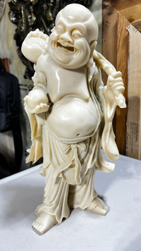 laughing buddha statue Asian Chinese figure 11.5 inch carved