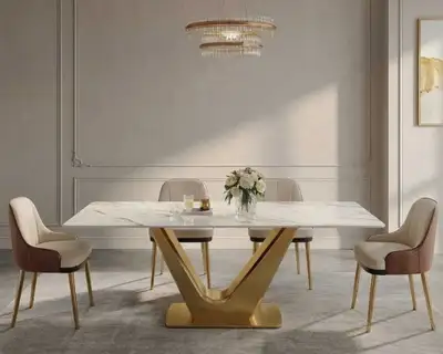 Modern Marble Dining Table with Gold Base, View more
