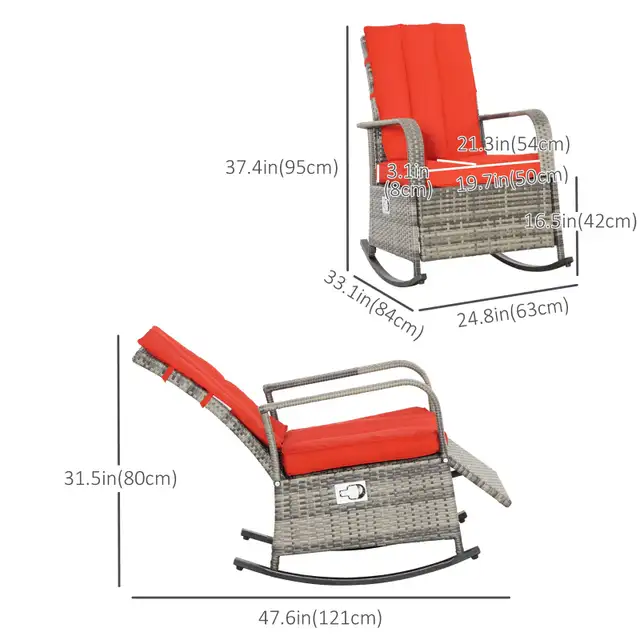 Outsunny Outdoor Wicker Rocking Chair with Cushion in Patio & Garden Furniture in City of Toronto - Image 4
