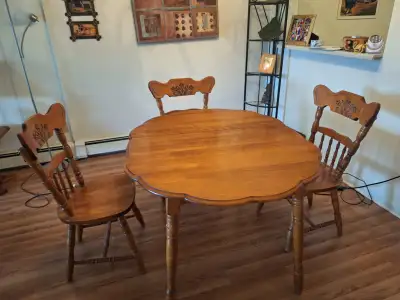 Solid wood dining table with 3 chairs, View more