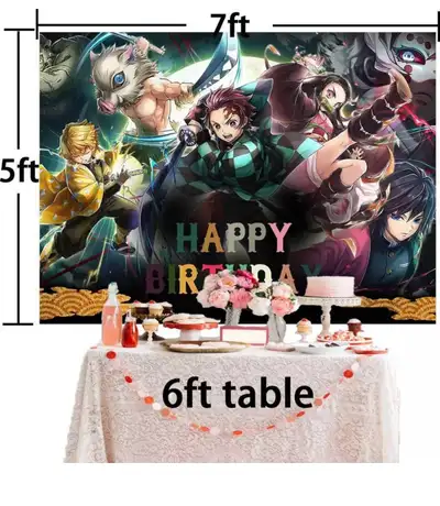 Demon SlayerHappy Birthday Backdrop Banner Material Vinyl Size 7*5ft (2 x 1,5 m) bought new and only...