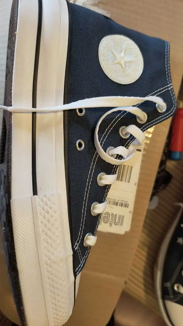 Converse Platform Shoes Navy with Embroidery  in Women's - Shoes in Peterborough - Image 4