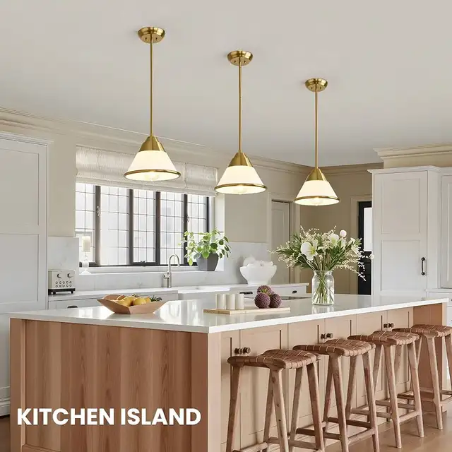 9.4” Cone Milk Glass Pendant Light Fixture, Gold in Indoor Lighting & Fans in Markham / York Region - Image 4