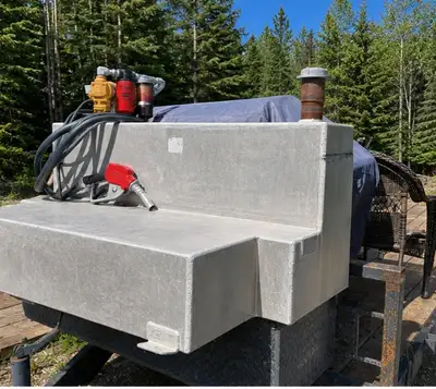 Heavy-duty aluminum fuel slip tank complete with a commercial-grade Tuthill 12V explosion-proof fuel...
