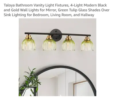 brand new Bathroom Vanity Light Fixtures, 4-Light Modern Black and Gold Wall Lights for Mirror, Gree...