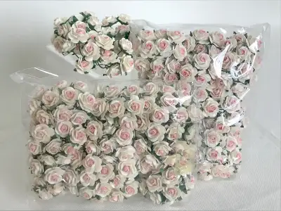 260 Paper Rose Flowers in Pink and Off-White These pink and off-white Paper Roses are handmade from...