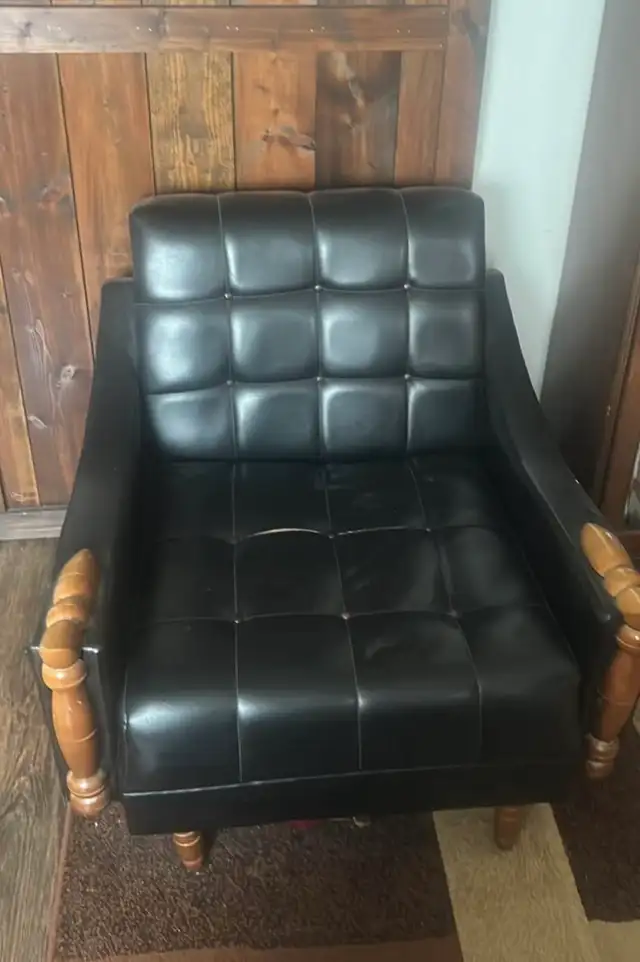 Retro black vinyl chair and swivel chair