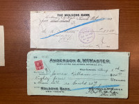 Molson Bank Stamp Cancelled Cheques