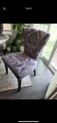 Upholstered 4 dining purple chairs Damask pattern  