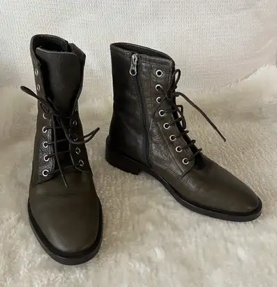 Women’s L’Intervalle Olive Green Leather Boots Size 9, View more