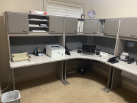 Bush Furniture Workstation  Desks, 3 Hutches File Drawers