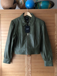 NEW Lamarque Olive Green Leather Jacket Karry with tags Top MINT