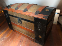 Vintage wooden and metal rose treasure chest
