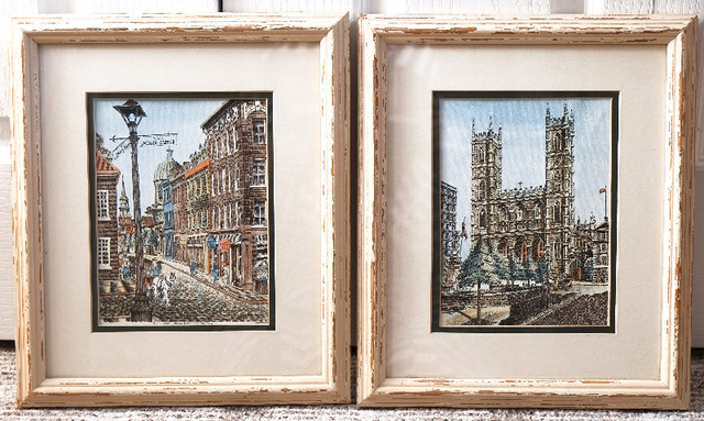Set of two hand-colored lithographs of Old Montreal by Lazo in Arts & Collectibles in Edmonton