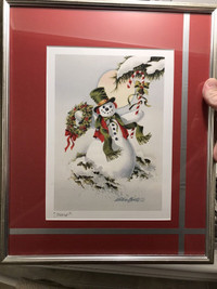 Framed Snowman Print. 