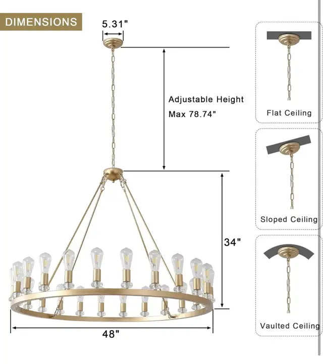 CoyRizds Gold Wagon Wheel Chandelier 48" 24-Lights in Indoor Lighting & Fans in City of Toronto - Image 3