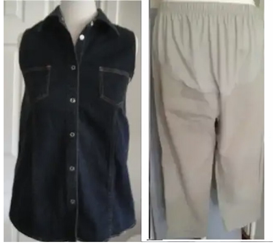 Lot of 2 thyme DENIM MATERNITY Vest JACKET~PANTS size XS, View more