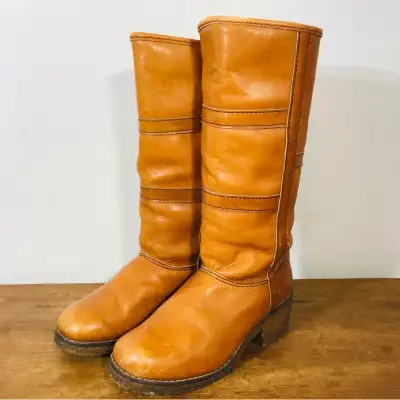 moto  motorcycle Vintage 70s cowboy style leather boots