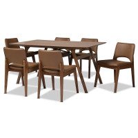 Baxton Studio Afton 7-Piece Dining Set in Brown and Walnut Brown
