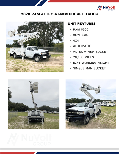 2020 RAM 5500 8CYL GAS 4X4 AUTOMATIC 20,600 MILES ALTEC AT48M BUCKET 53FT WORKING HEIGHT SINGLE MAN...